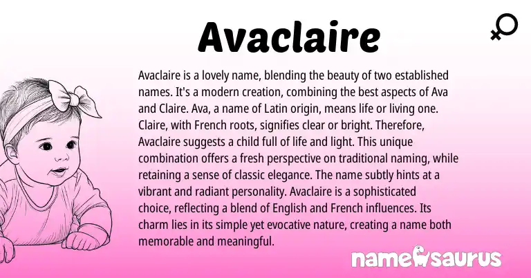 Infographic about Avaclaire name meaning, Avaclaire is a name from Latin, French origin(s).