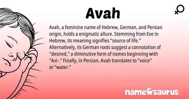 Infographic about Avah name meaning, Avah is a name from German, Persian, Hebrew origin(s).