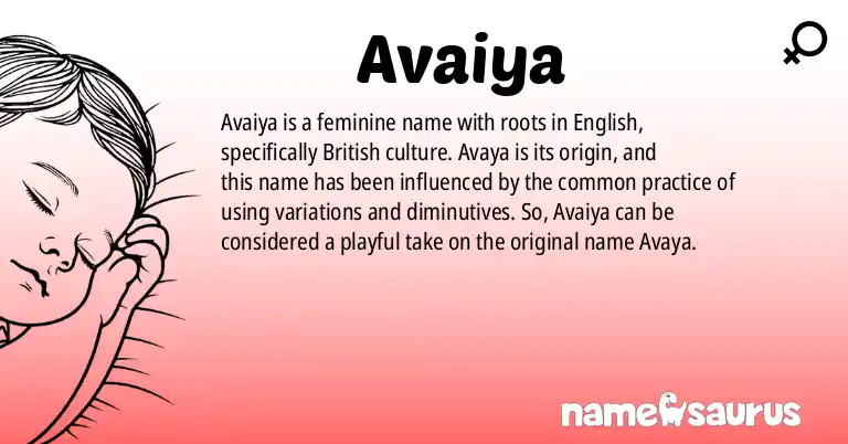 Infographic about Avaiya name meaning, Avaiya is a name from English (British) origin(s).