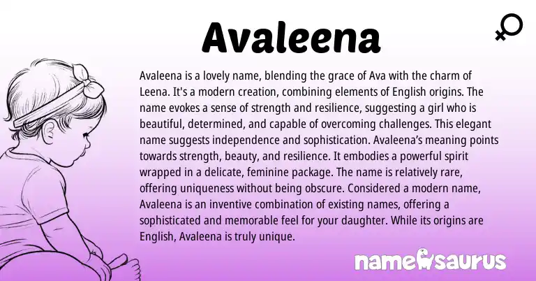 Infographic about Avaleena name meaning, Avaleena is a name from American origin(s).