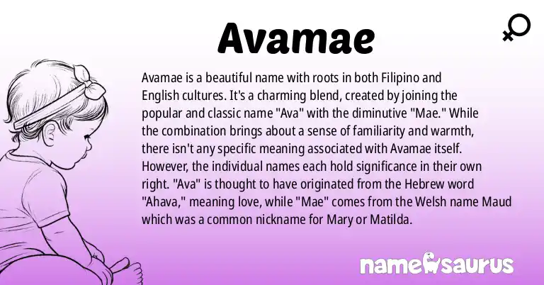 Infographic about Avamae name meaning, Avamae is a name from Filipino, English origin(s).