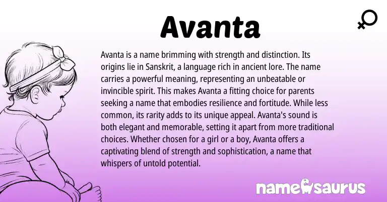 Infographic about Avanta name meaning, Avanta is a name from Sanskrit origin(s).