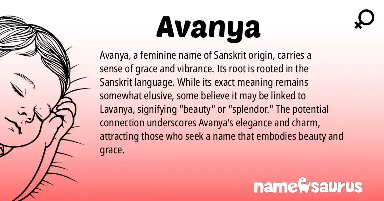 Infographic about Avanya name meaning, Avanya is a name from Sanskrit origin(s).