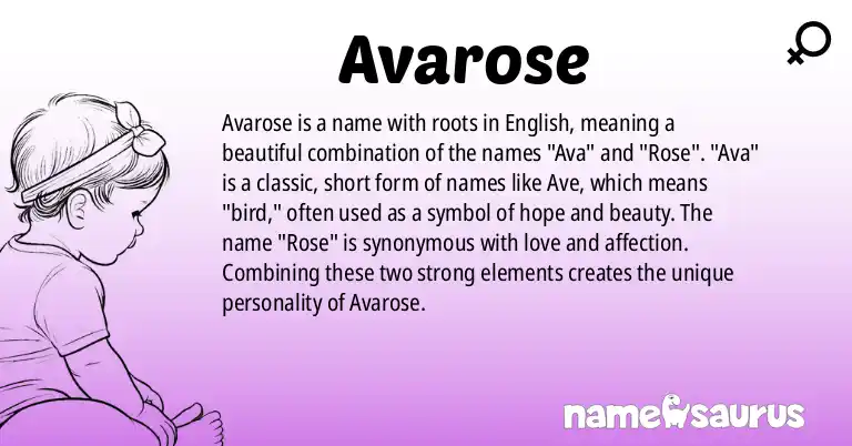 Infographic about Avarose name meaning, Avarose is a name from English origin(s).