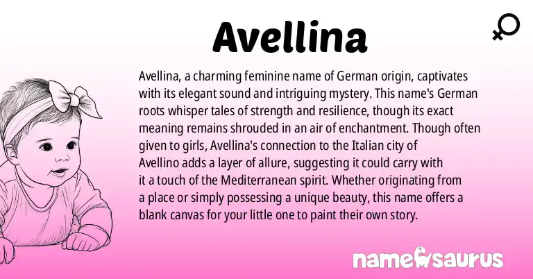 Infographic about Avellina name meaning, Avellina is a name from German origin(s).