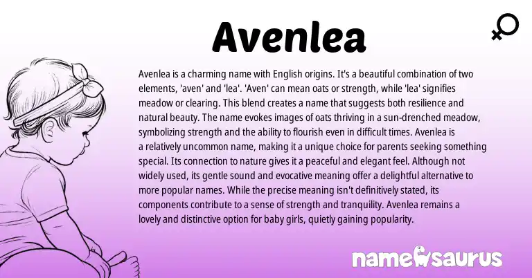 Infographic about Avenlea name meaning, Avenlea is a name from English origin(s).