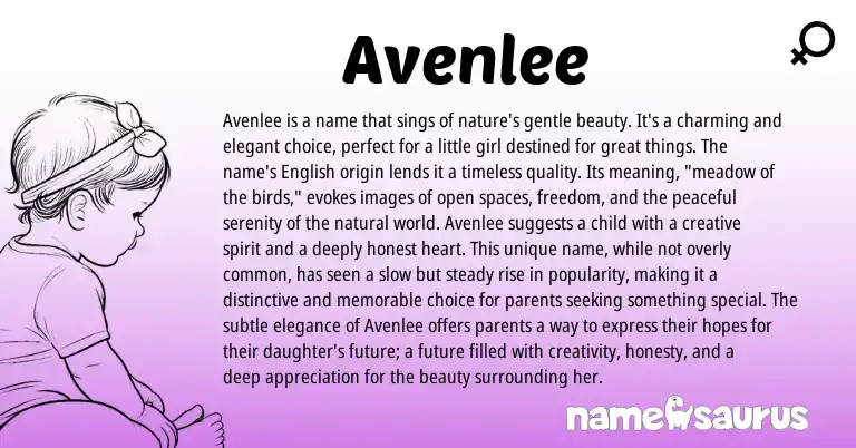 Infographic about Avenlee name meaning, Avenlee is a name from English origin(s).