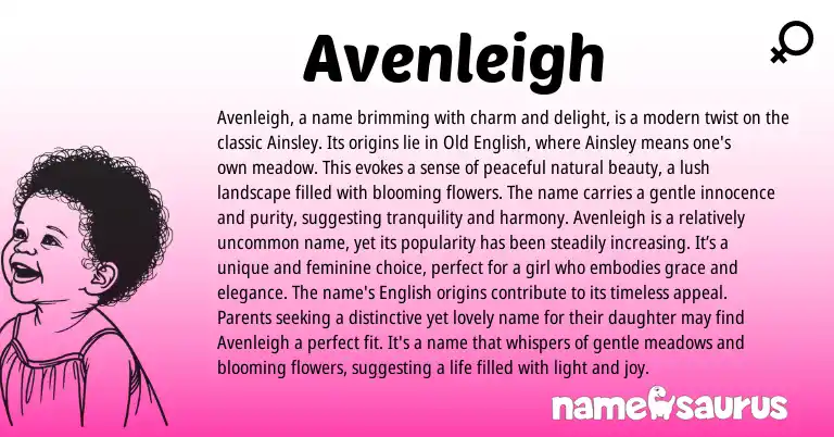 Infographic about Avenleigh name meaning, Avenleigh is a name from English, American origin(s).