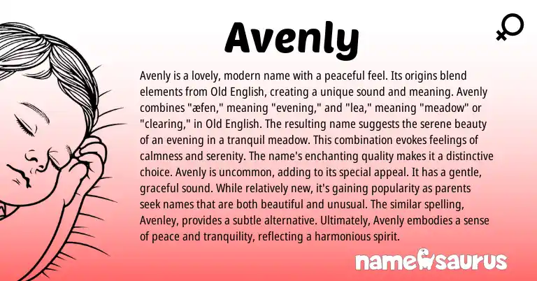 Infographic about Avenly name meaning, Avenly is a name from English origin(s).