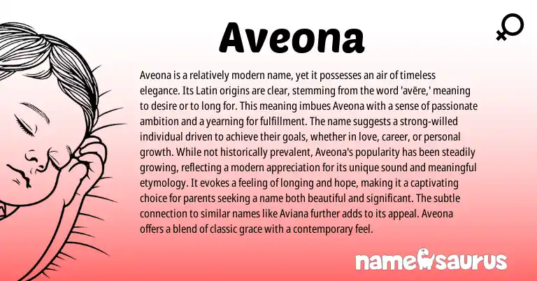 Infographic about Aveona name meaning, Aveona is a name from Latin origin(s).