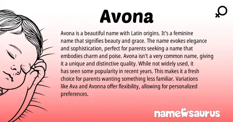 Infographic about Avona name meaning, Avona is a name from Latin origin(s).