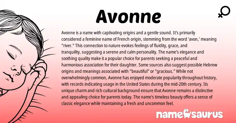 Infographic about Avonne name meaning, Avonne is a name from French origin(s).