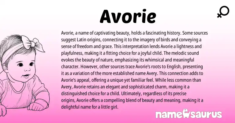 Infographic about Avorie name meaning, Avorie is a name from Latin, American origin(s).