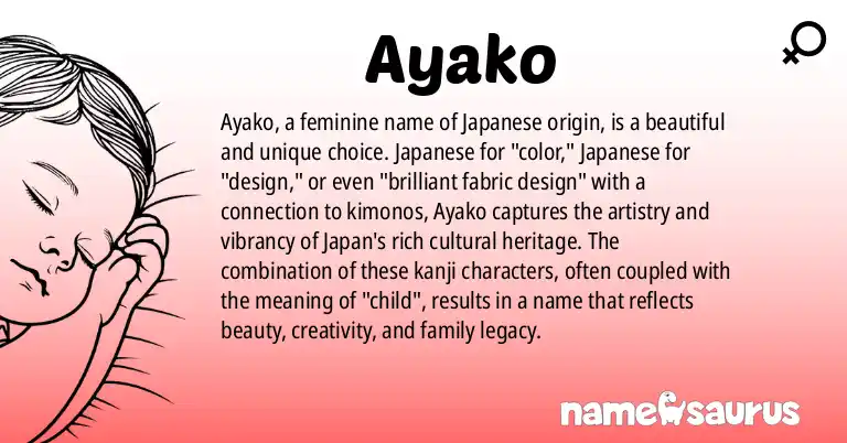 Infographic about Ayako name meaning, Ayako is a name from Japanese origin(s).