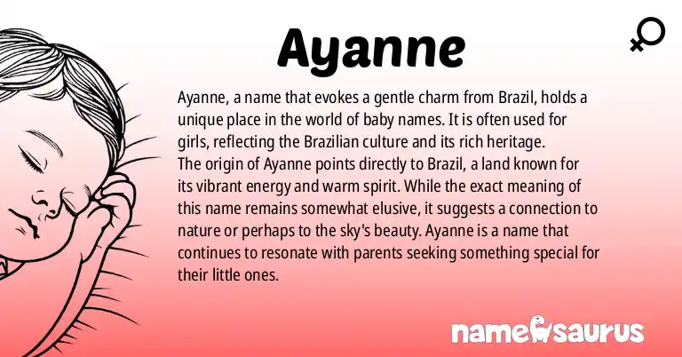 Infographic about Ayanne name meaning, Ayanne is a name from Brazilian origin(s).