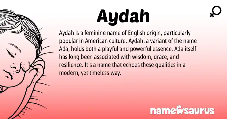 Infographic about Aydah name meaning, Aydah is a name from English (American) origin(s).