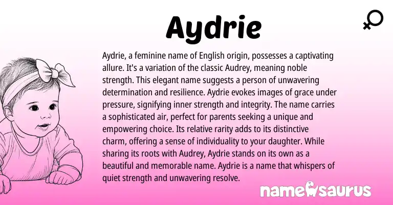 Infographic about Aydrie name meaning, Aydrie is a name from English origin(s).
