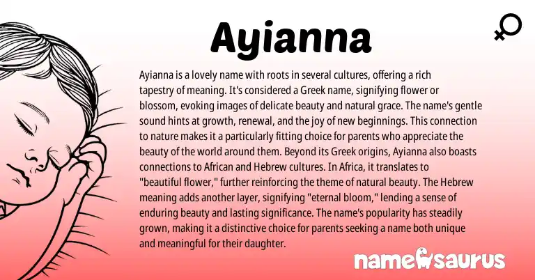 Infographic about Ayianna name meaning, Ayianna is a name from Greek, American origin(s).