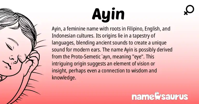 Infographic about Ayin name meaning, Ayin is a name from Filipino, English, Indonesian origin(s).
