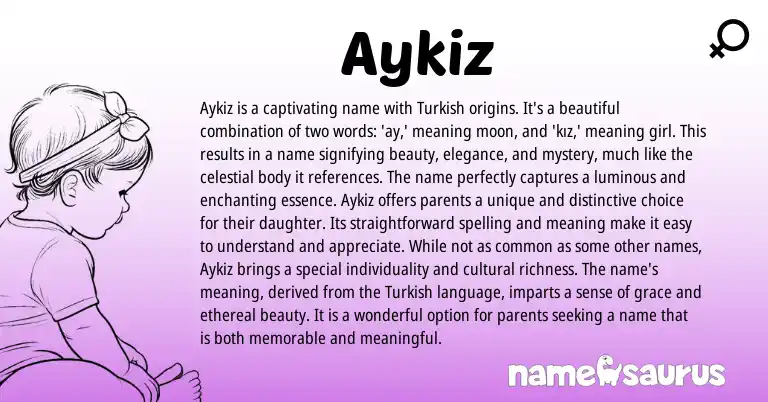 Infographic about Aykiz name meaning, Aykiz is a name from Turkish origin(s).