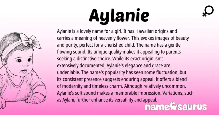 Infographic about Aylanie name meaning, Aylanie is a name from Hawaiian origin(s).