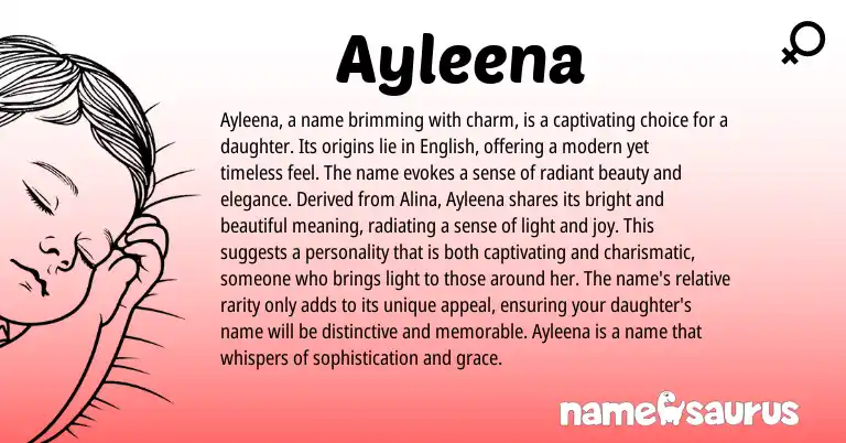 Infographic about Ayleena name meaning, Ayleena is a name from English origin(s).