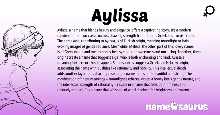 Infographic about Aylissa name meaning, Aylissa is a name from Greek, Turkish origin(s).