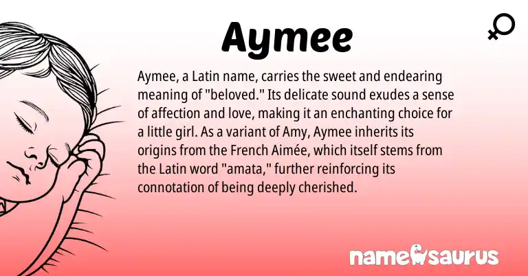 Infographic about Aymee name meaning, Aymee is a name from French, Latin origin(s).