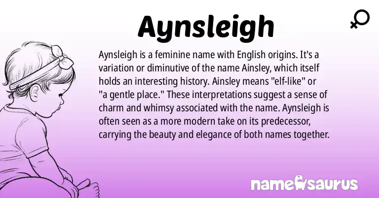 Infographic about Aynsleigh name meaning, Aynsleigh is a name from English origin(s).