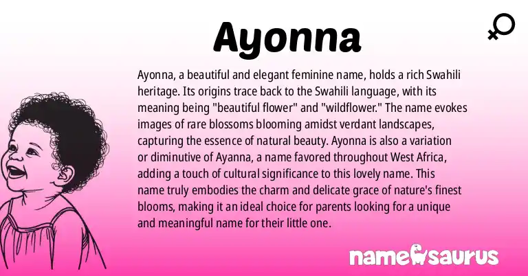 Infographic about Ayonna name meaning, Ayonna is a name from Swahili origin(s).