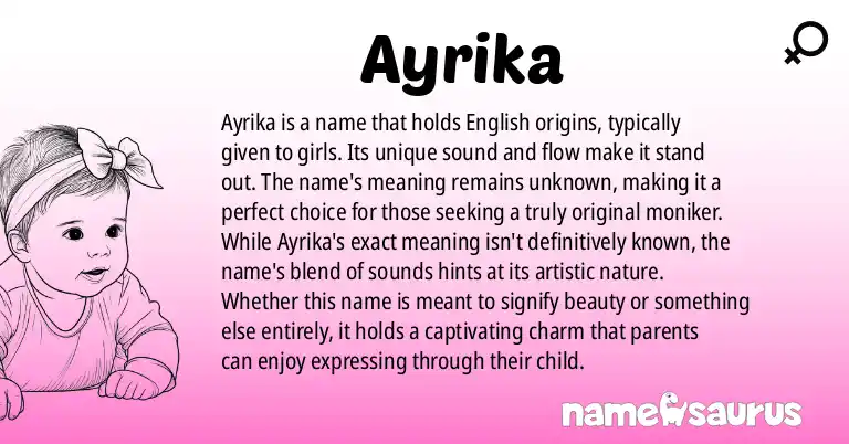 Infographic about Ayrika name meaning, Ayrika is a name from English origin(s).
