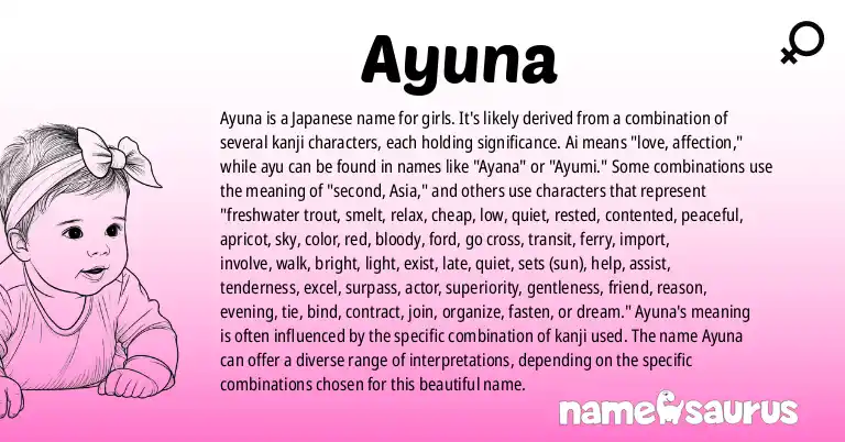 Infographic about Ayuna name meaning, Ayuna is a name from Japanese origin(s).