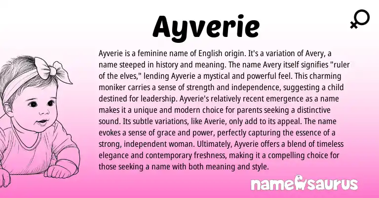 Infographic about Ayverie name meaning, Ayverie is a name from English origin(s).