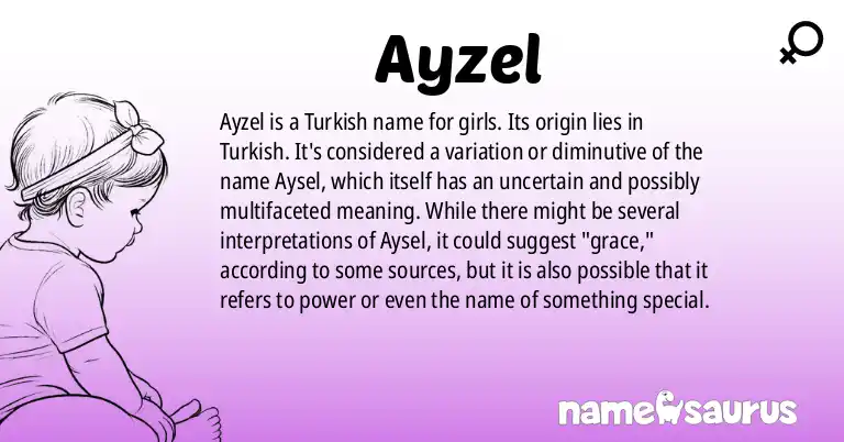 Infographic about Ayzel name meaning, Ayzel is a name from Turkish origin(s).