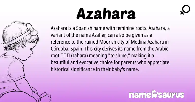 Infographic about Azahara name meaning, Azahara is a name from Spanish origin(s).