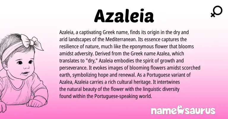 Infographic about Azaleia name meaning, Azaleia is a name from Portuguese, Greek origin(s).