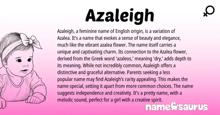 Infographic about Azaleigh name meaning, Azaleigh is a name from Greek, English origin(s).