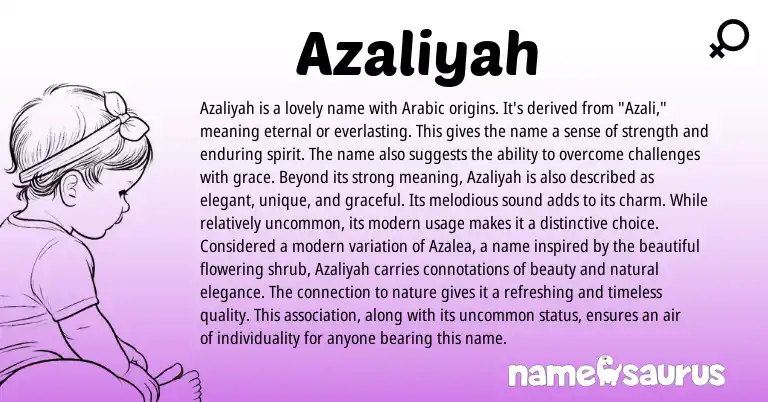 Infographic about Azaliyah name meaning, Azaliyah is a name from Arabic origin(s).
