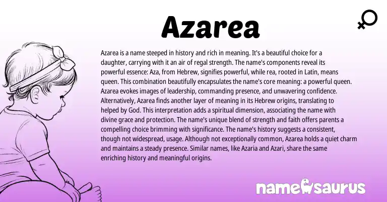 Infographic about Azarea name meaning, Azarea is a name from Latin, Hebrew origin(s).