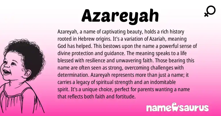 Infographic about Azareyah name meaning, Azareyah is a name from Hebrew origin(s).
