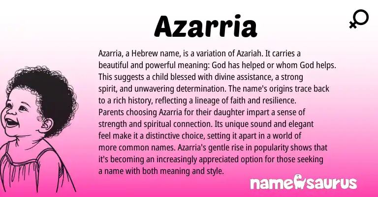 Infographic about Azarria name meaning, Azarria is a name from Hebrew, American origin(s).