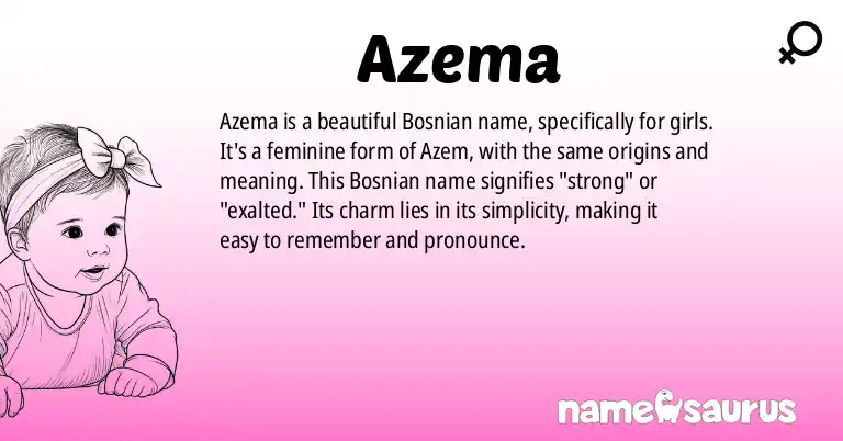 Infographic about Azema name meaning, Azema is a name from Bosnian origin(s).
