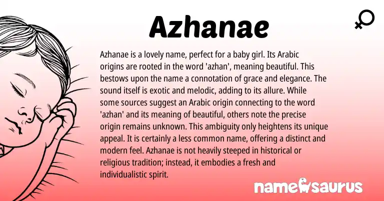 Infographic about Azhanae name meaning, Azhanae is a name from Arabic origin(s).