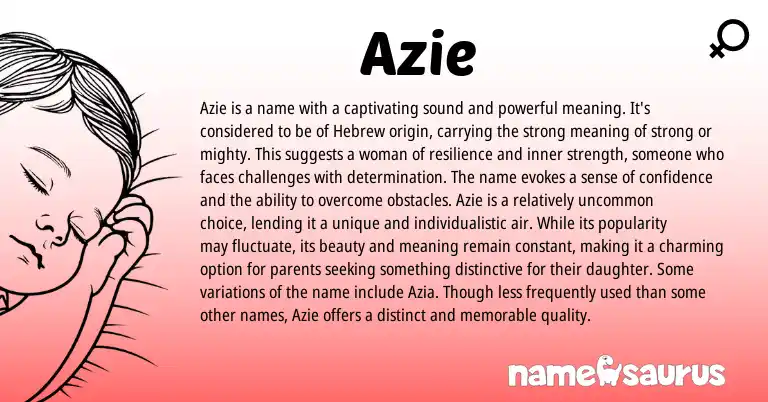 Infographic about Azie name meaning, Azie is a name from Hebrew origin(s).