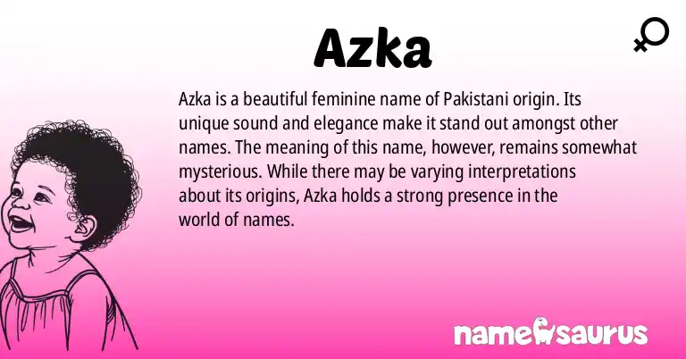 Infographic about Azka name meaning, Azka is a name from Pakistani origin(s).