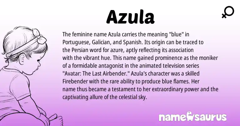 Infographic about Azula name meaning, Azula is a name from Galician, Spanish, Persian, Portuguese origin(s).