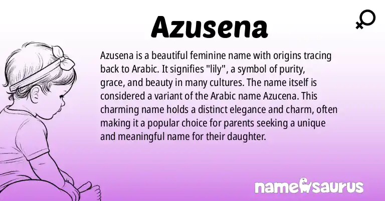 Infographic about Azusena name meaning, Azusena is a name from Arabic origin(s).