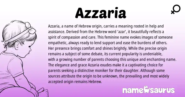 Infographic about Azzaria name meaning, Azzaria is a name from Hebrew origin(s).
