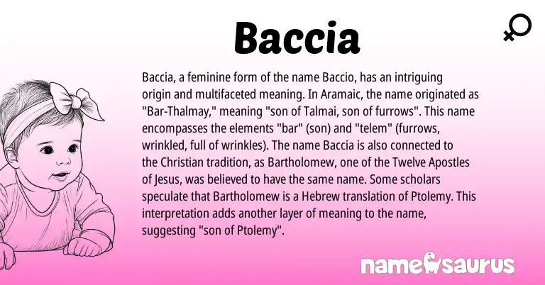 Infographic about Baccia name meaning, Baccia is a name from Aramaic, Hebrew origin(s).