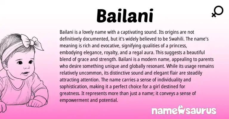 Infographic about Bailani name meaning, Bailani is a name from Swahili origin(s).